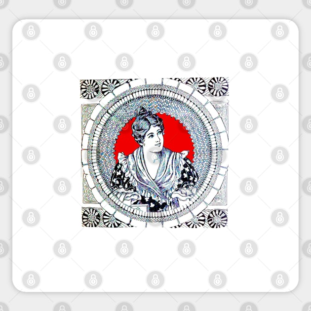 Vintage woman in dress on red background Sticker by Marccelus